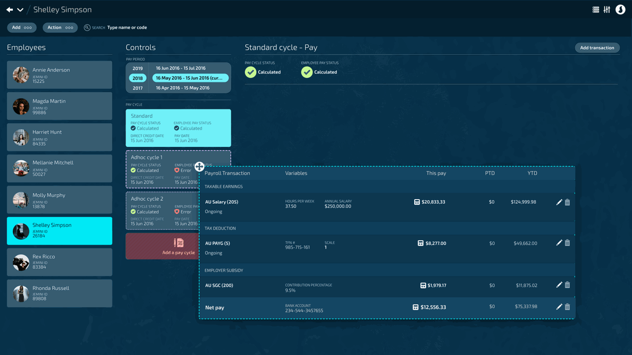 Screenshot of Jemini's payslip view